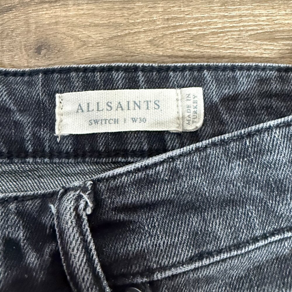 All Saints Men's Switch Faded Black Denim Shorts Button Fly Cut Off 30 - Picture 3 of 6